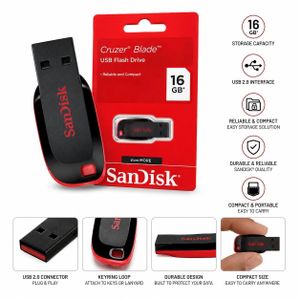 SanDisk Cruzer Blade 16GB USB 2.0 Flash Drive - Compact Portable Pen Driv