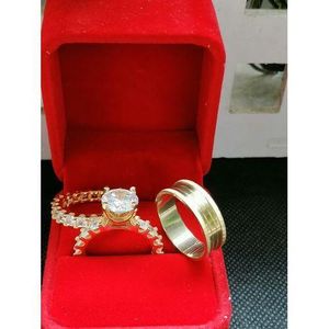 24 Karat Gold Plated Couple Ring Set With Band