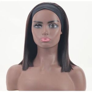 Straight Hair Blunt Cut Wig With Headband