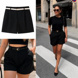 Women's High-Waist Tailored Shorts with Belt – Black