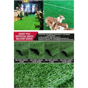 Artificial Grass Carpet Rug 1 Sqm (0.5m x 2m) – Short-Pile Synthetic Turf (10mm / 15mm) Military Green