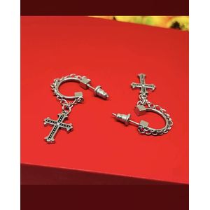 Buy Sarah Stainless Steel Cross Dangle Huggie Hinged Hoop Stud Earrings for  Men and Women at Amazonin