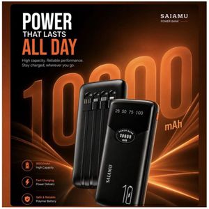 SAIAMU 10,000mAh Power Bank – 22.5W Fast Charging with 4 Built-In Cables & Digital Display