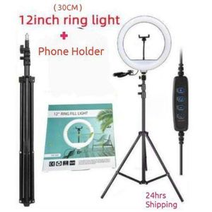 12" Inches Selfie Ring Light With Tripod Stand & Cell Phone Holder For Live Stream/Makeup, Led Camera Ringlight For YouTube Video/Photography Compatible With IPhone Android Phones (Upgraded)