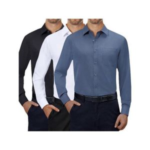 3 IN 1 Men's Corporate Quality Formal Office Plain Blue,Black And White Long Sleeve Shirt