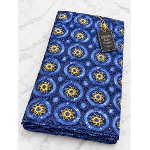 Naivy Blue × Golden Yellow Embroidered Sequin cord Lace Fabric Floral Design for Occasion Wear. GUIPURE CORD. 5yards 