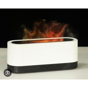 Flame Diffuser Humidifier that combines an LED flame-effect night light with an ultrasonic aromatherapy humidifier.
