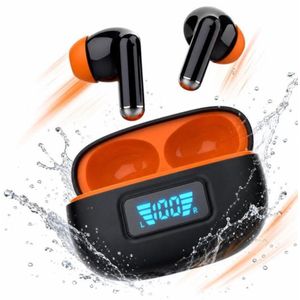 ORIGINAL SonicGo Wireless Bluetooth Earbuds V5.4 - 30H Playtime HiFi Stereo Sports Headphones with LED Digital Display - Black & Orange