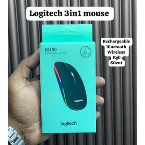 Logitech M150 3in1 RGB bluetooth rechargeable wireless Mouse - Zero Noise silent click Mouse