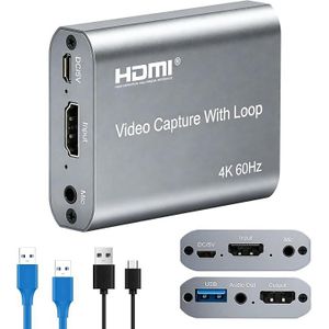 4K Audio Video Capture Card, Recording Card with Microphone HDMI Loop-Out, HDMI to 1080P USB 3.0 for Gaming Streaming TV Recorder, Live Streaming Broadcasting