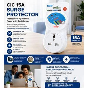 CIC 15A Surge Protector Socket – Voltage Protection Adapter with Universal Outlet for Home & Office