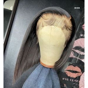 Black Hair Wig Bob Mid Part Full Frontal Wig 12