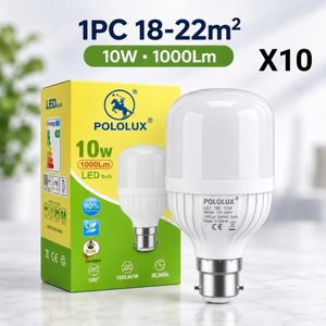 POLOLUX 10PCS 10W T60 LED Bulb - 1000Lm High Brightness, 8800K Cool White, B22 Bayonet Fitting