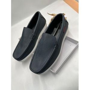 Clarks  Men’s Textured Leather Loafers with White Sole – Navy-Blue (ED203N)