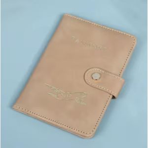 No Bands PU Passport Cover Light Brown Travel Document Holder with Airplane Design