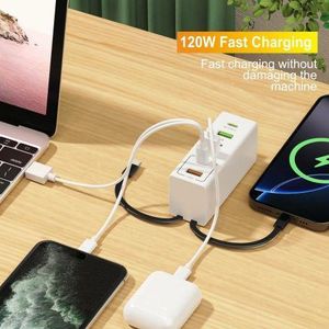 Samsung Galaxy Super fast 8 in 1 Charger Super Rapide 120W - 6 Ports (3 PD Type-C + 3 USB) High Speed Power Adapter 2 in1 in built Cable 