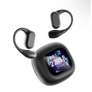 Q18 BT5.49 Open Ear Earbuds LCD Display ANC & ENC Active Noise Cancelling Headphones Sports Earphone OWS Touch Screen Earbuds ( Black