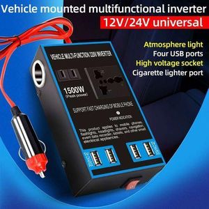 Portable Car Power Inverter 12V/24V (1500W) Universal – Multi-Function Vehicle Converter With 4 USB Ports & AC Outlet