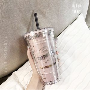 Portable Reusable PP Straw Cup Water Bottle Cup with straw Sequined Glitter  Drinking Cup Juice tumbler Cup Straw Mug Drinkware