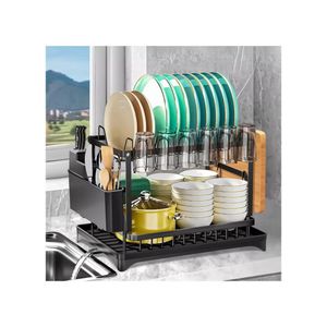 Flushrenic Dishwashing rack,Kitchen Drying Rack Two Tier,Stainless Steel Dish Rack for Kitchen Counter, Dish Drainers for Kitchen Counter with Drainboard, Metal Kitchen Dish Rack with Drain