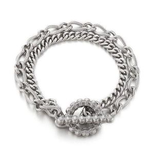 ONIBENZ Silver Double Chain Bracelet for Women -316L Stainless Steel Toggle Clasp Bracelet