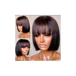 Short Bob Hair Wig With Fringe For Ladies - Black