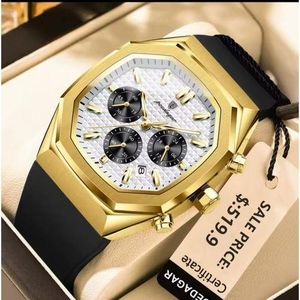 POEDAGAR Men's Luxury Black Rubber Classic design Superior Quality wristwatch