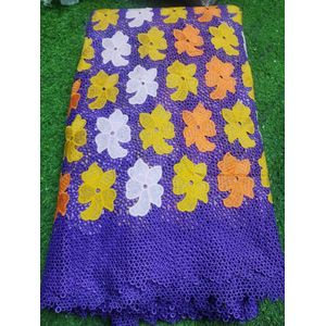Cord Guipure Lace Fabric Purple Floral Design Tissue Cotton