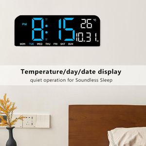 Digital Clock Desktop Clock Gift with Temperature Easy to Read Wall Clock LED - Blue