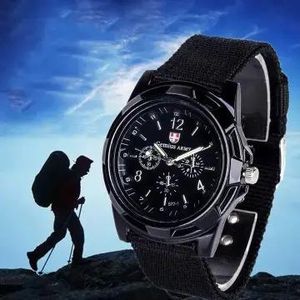 Hommes nylon tissu toile quartz montres--noir