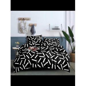 4x6 Complete Bedding Set - Black & White Duo Padded Duvet + 2/4 Pillow Cases