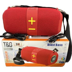 T&G TG-667 Portable Wireless Blue-tooth Woofer Waterproof Speaker Active Support TWS TF/USB Stereo Bass Fabric Subwoofer BT Speaker IPX5 5W (RED)