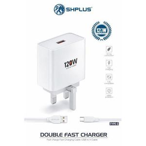 SHPLUS 120W Double Fast Charger, USB to Type-C Cable Included