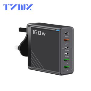 TYNIX PL02 160W 6-Port USB Charger PD Fast Charging Station with USB-C & USB-A Wall Adapter for Phones, Tablets & Laptops