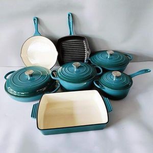 Enamel 7-Piece Kitchen Dutch Oven Cast Iron Cookware Casserole