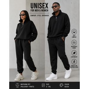 Cloth Women's 2-Piece Fleece Tracksuit Set - Casual Half-Zip Sweatshirt & Joggers Co-ord -Unisex Black