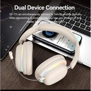 SY-T3 Bluetooth Over-Ear Headphone – Noise Cancellation RGB Wireless Gaming Headset with Detachable Microphone