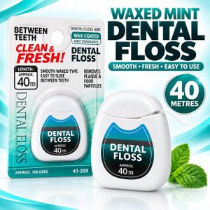 Waxed Mint Dental Floss 40m – Nylon Interdental Cleaner with Portable Dispenser