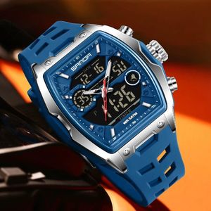 Sanda Extra Powerful & Sophisticated Men's Blue/Silver Digital & Analog Alarm/Stopwatch Silicon Rubber Strap Wristwatch For Honourable Citizens 
