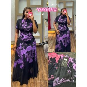 Women's Elegant Black & Purple Floral Print Maxi Dress