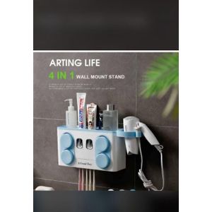 4 in 1 Bathroom Wall Mount Stand - Toothbrush Holder with Hair Dryer Rack and Cups