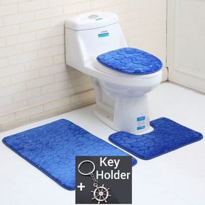 Exquisite Decor 3 In 1 Toilet Floor Mat + Pedestal Rug + Toilet Lid Cover Foot Mat + Key Holder