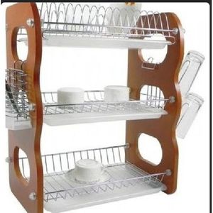 3 Tier Premium Elegant Wooden Dish Rack &  Drainer