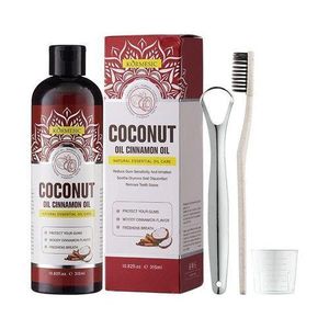 KORMESIC Coconut Oil Cinnamon Oil 315ml - Natural Oil Pulling Oral Care For Fresh Breath, Gum Care, Deep Mouth Cleaning With Free Toothbrush, Tongue Scraper & Measuring Cup