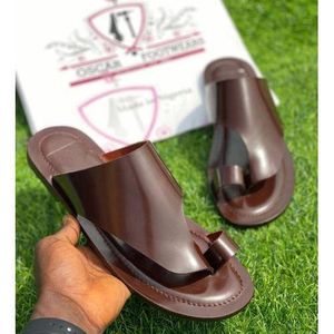 Men's Toe Stripe Wet-Look Palm Slippers 