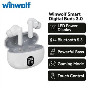 Winwolf Wireless Bluetooth 5.3 Gaming Earphones LED Power Display Touch Control Earbuds-895B White