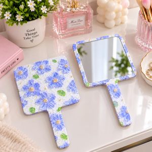 Blue Floral Handheld Makeup Mirror, Portable Beauty & Grooming Mirror, 1 Piece