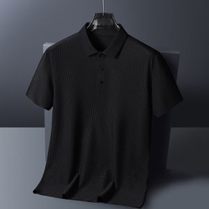 Breathable Ice Silk Mens Polo Black Satin Shirt For Autumn And