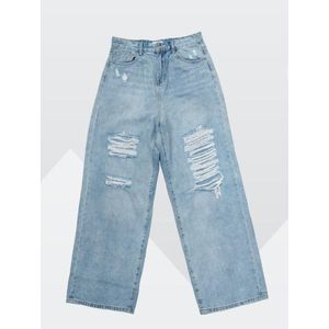 High quality ladies long length baggy cut ripped patterned boyfriend jeans 