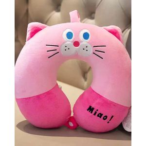 Cute Pink Cat Soft Plush U-Shaped Travel Neck Pillow – Soft Cervical Neck Support Cushion for Airplane, Car, Flight & Office Nap Sleeping